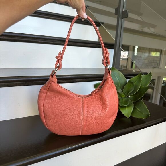 Harold's Handbags - Harold’s genuine leather, soft pebbled, coral shoulder purse, like new